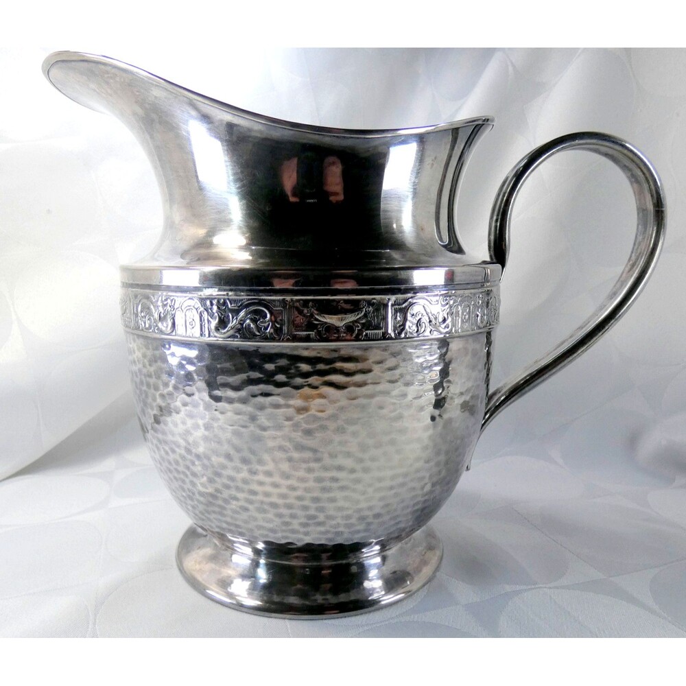 Lionara Early 20th Century Silver Plated Water Pitcher Ornate Greek Motif